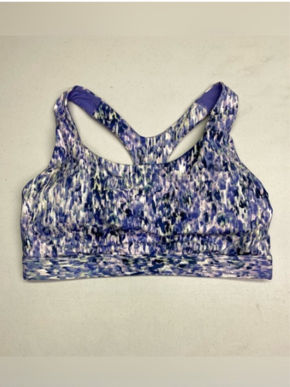 Athleta Purple Abstract Print Racerback Keyhole Back Sports Bra L *P1014